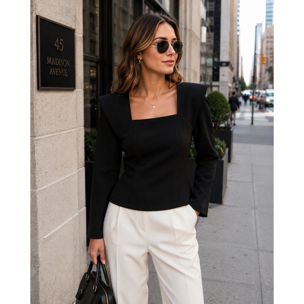 Tuckernuck Hyacinth House Blouse XL Quiet Luxury Office Siren Top Shoulder Pad - Picture 2 of 12